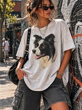 Robert J May Vintage Dog Graphic T Shirt Grey XL 90s Animal Print Casual Tee